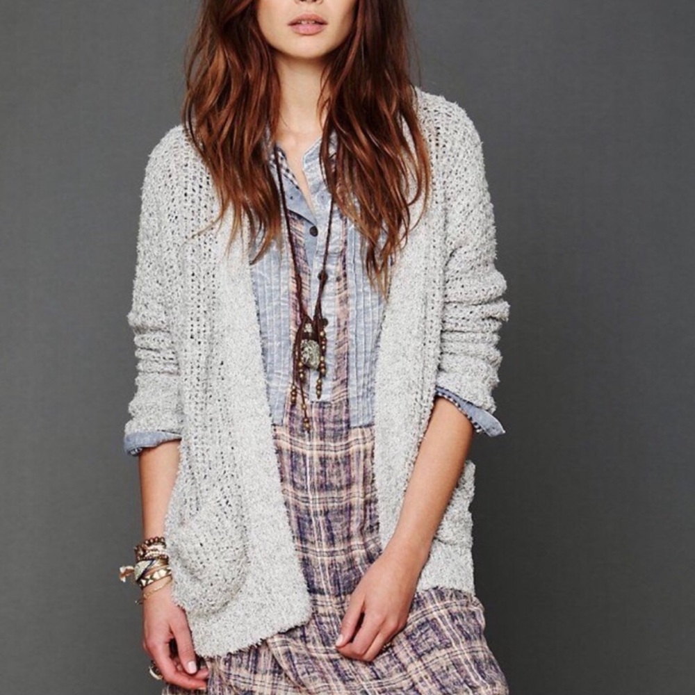 Free People Open Knit Eyelash Cardigan Cream/White Size XS
